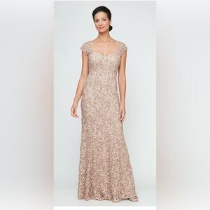 Alex Evening Eleanor Long Soutache Sweetheart Neck Dress Cap Sleeves $299 SZ:18